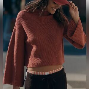 ✨ Maeve by Anthropologie Katey Sweater | Bell Sleeve Mock Neck Rust Red Knit XL